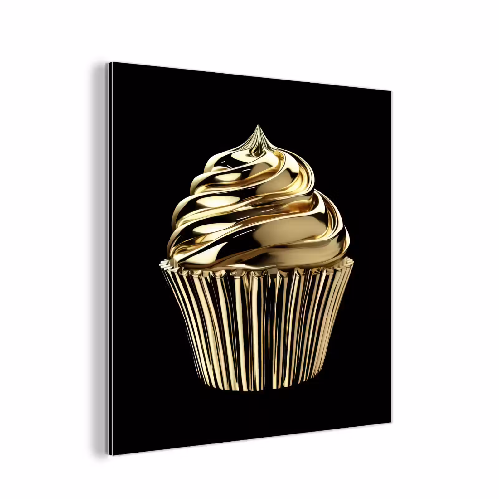 Aluminium schilderij - Cupcake - Eten - Goud - Zwart — 1