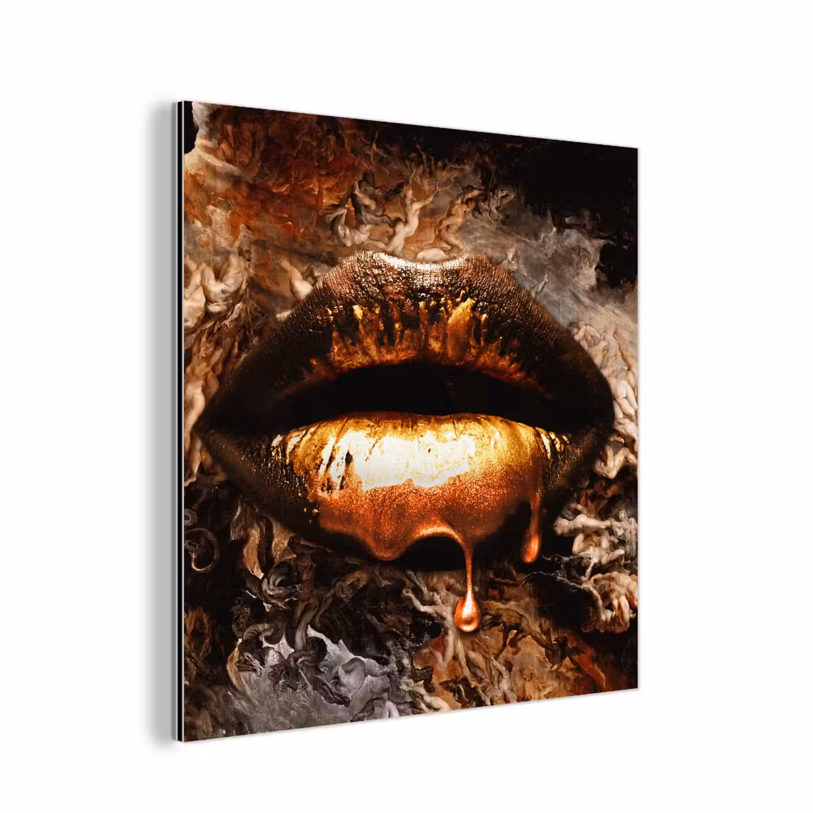 Aluminium schilderij - Goud - Lippen - Kunst — 1