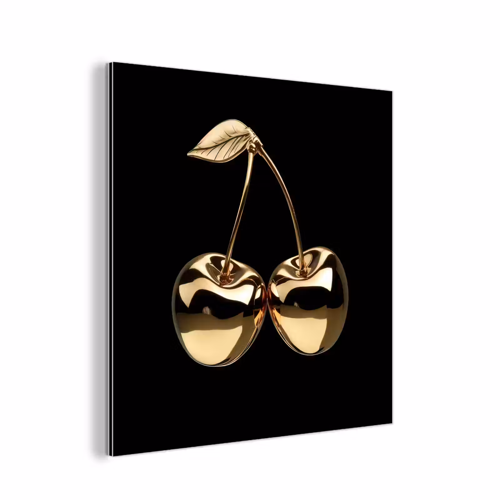 Aluminium schilderij - Kersen - Zwart - Goud - Chrome — 1