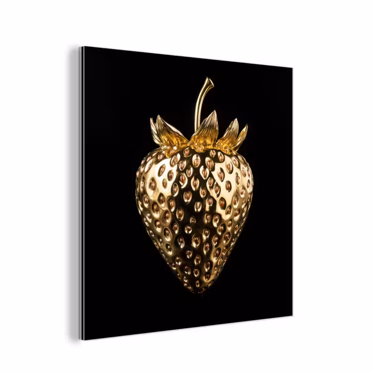 Aluminium schilderij - Aardbei - Goud - Zwart - Chrome — 1