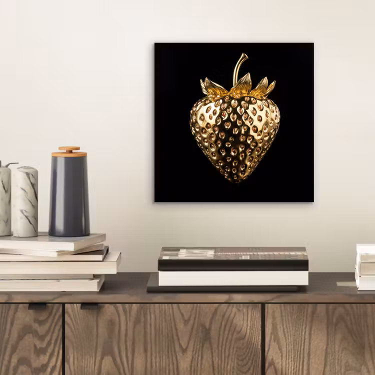 Aluminium schilderij - Aardbei - Goud - Zwart - Chrome — 2