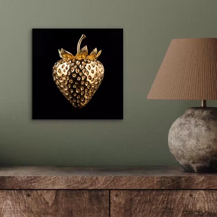 Aluminium schilderij - Aardbei - Goud - Zwart - Chrome — 3