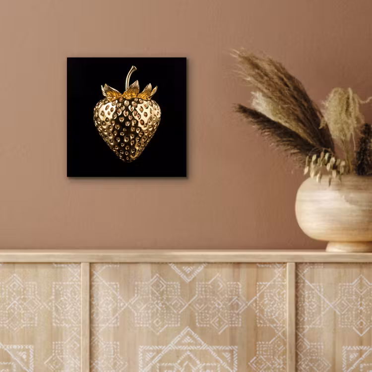 Aluminium schilderij - Aardbei - Goud - Zwart - Chrome — 5