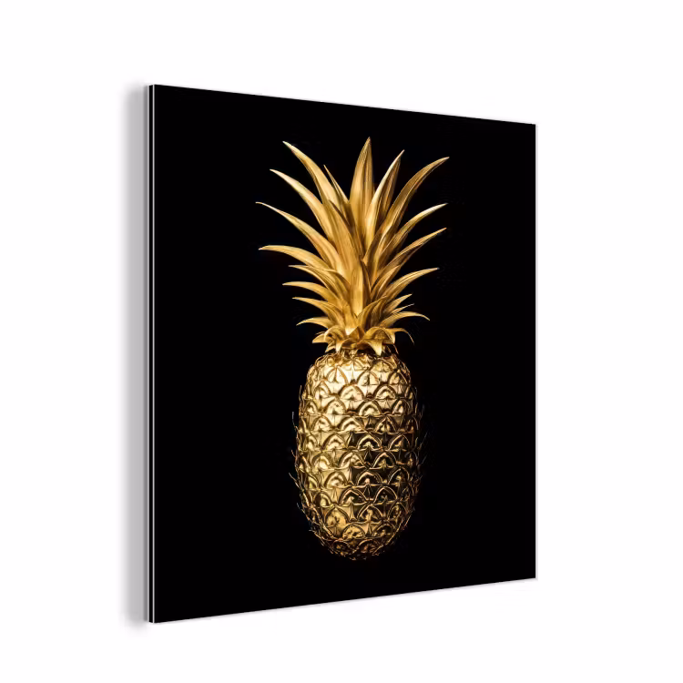 Aluminium schilderij - Ananas - Zwart - Goud - Luxe — 1