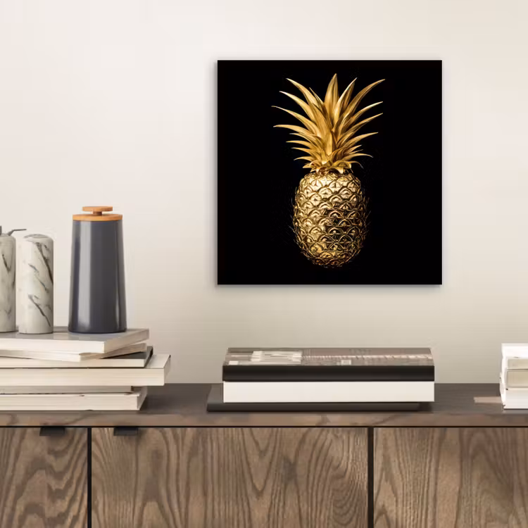 Aluminium schilderij - Ananas - Zwart - Goud - Luxe — 2