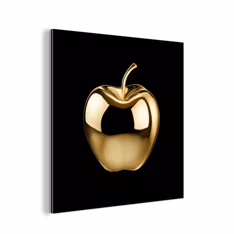 Aluminium schilderij - Appel - Goud - Chrome - Zwart — 1