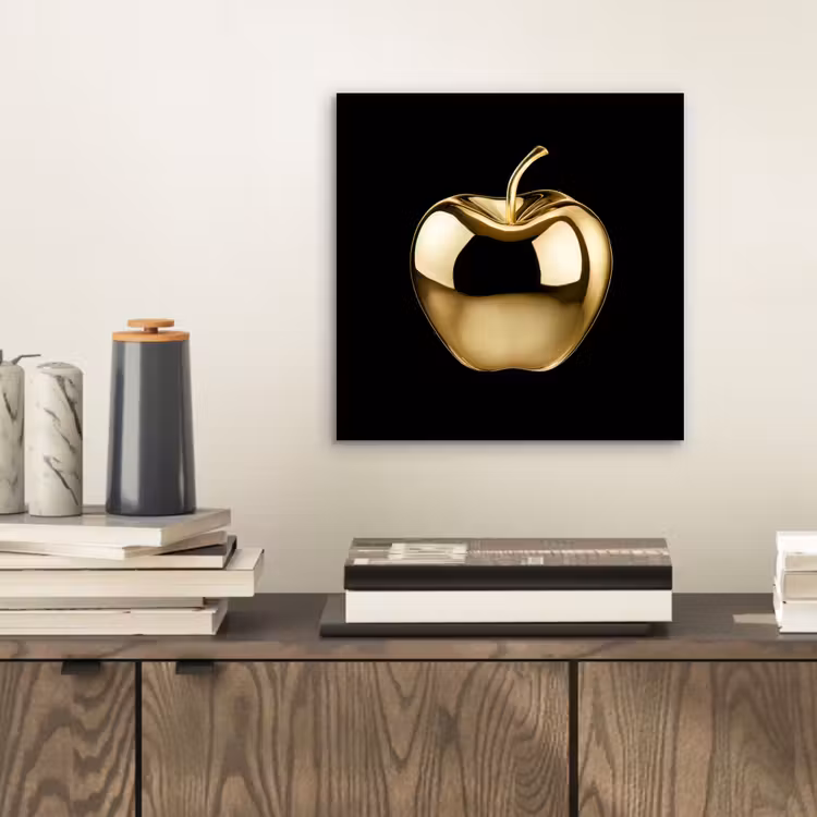 Aluminium schilderij - Appel - Goud - Chrome - Zwart — 2