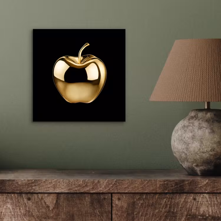 Aluminium schilderij - Appel - Goud - Chrome - Zwart — 3