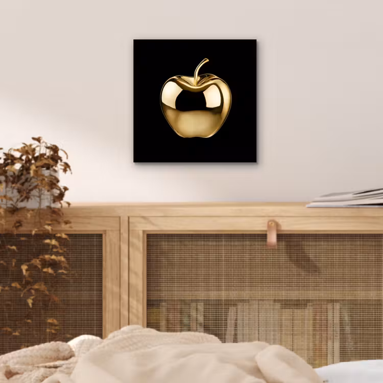 Aluminium schilderij - Appel - Goud - Chrome - Zwart — 4