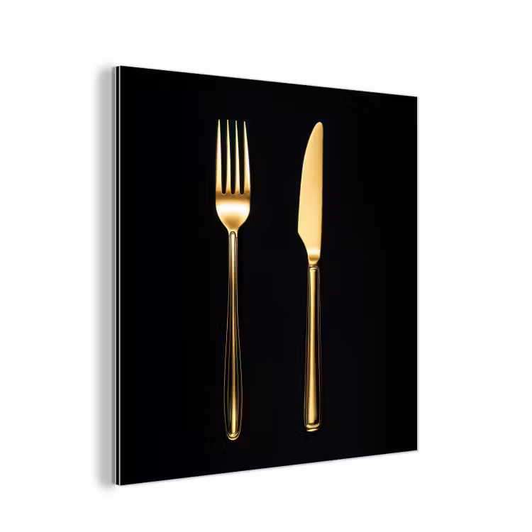 Aluminium schilderij - Bestek - Goud - Mes - Vork — 1