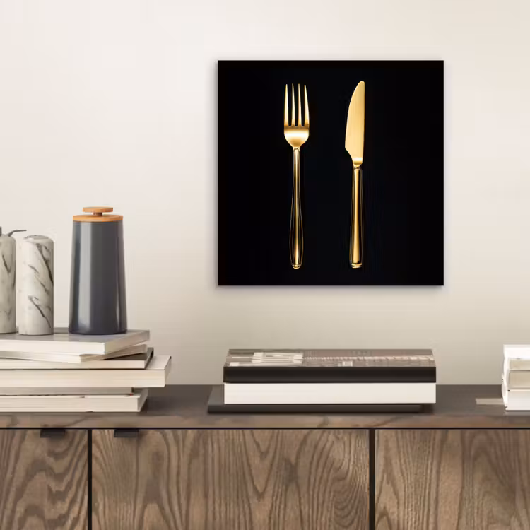Aluminium schilderij - Bestek - Goud - Mes - Vork — 2