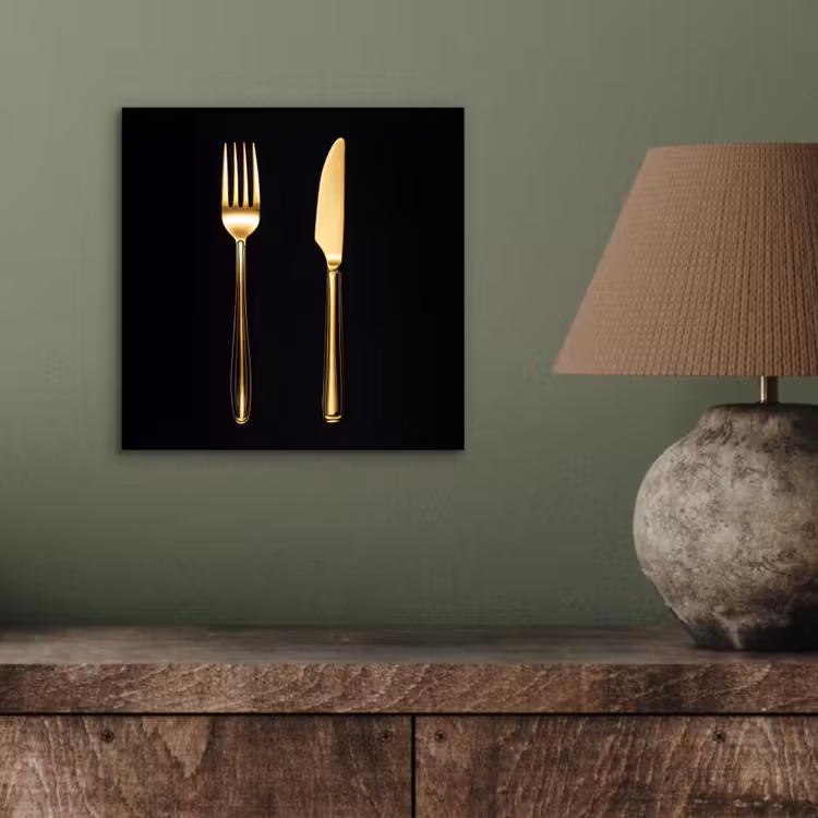 Aluminium schilderij - Bestek - Goud - Mes - Vork — 3