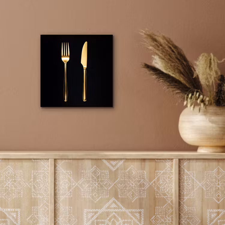Aluminium schilderij - Bestek - Goud - Mes - Vork — 5