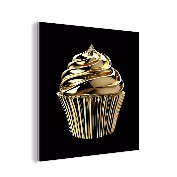 Aluminium schilderij - Cupcake - Eten - Goud - Zwart — 1