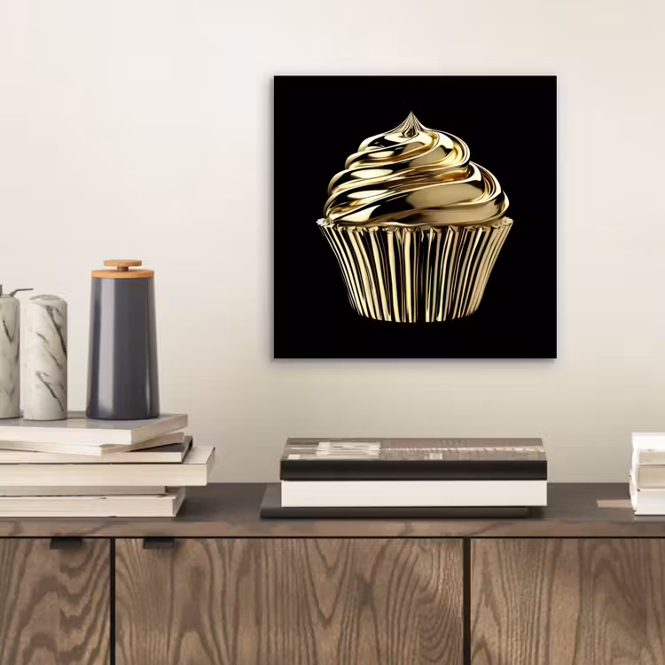 Aluminium schilderij - Cupcake - Eten - Goud - Zwart — 2