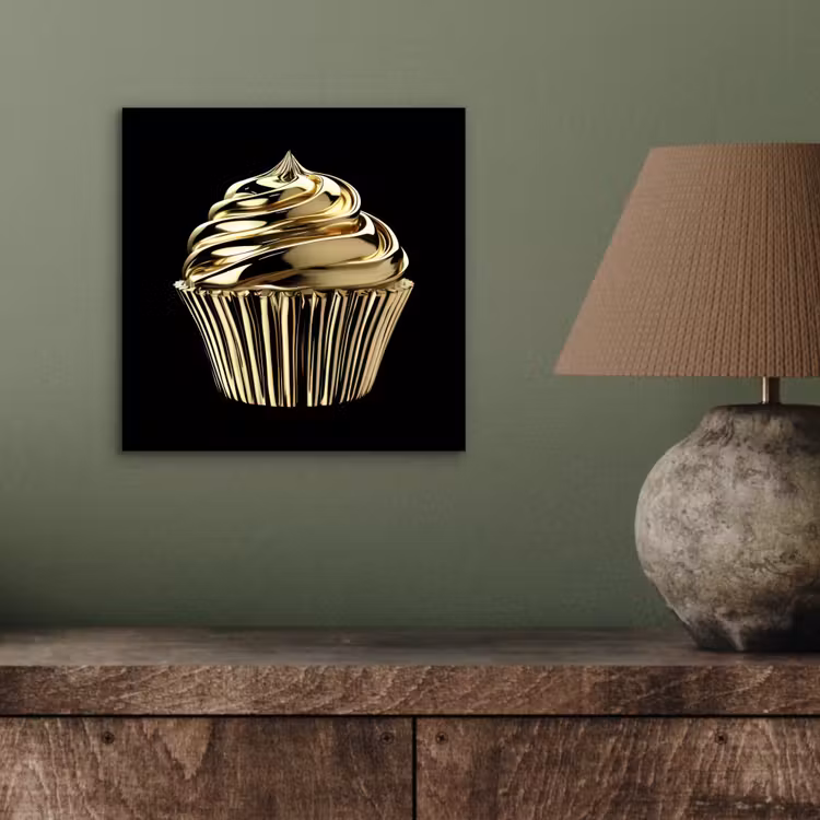 Aluminium schilderij - Cupcake - Eten - Goud - Zwart — 3