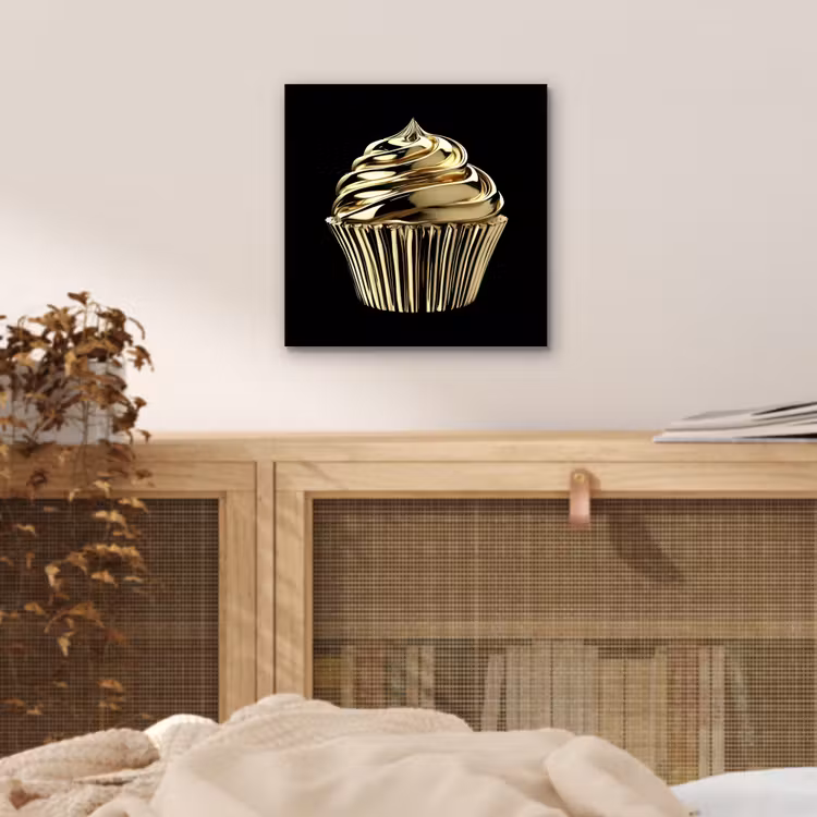 Aluminium schilderij - Cupcake - Eten - Goud - Zwart — 4
