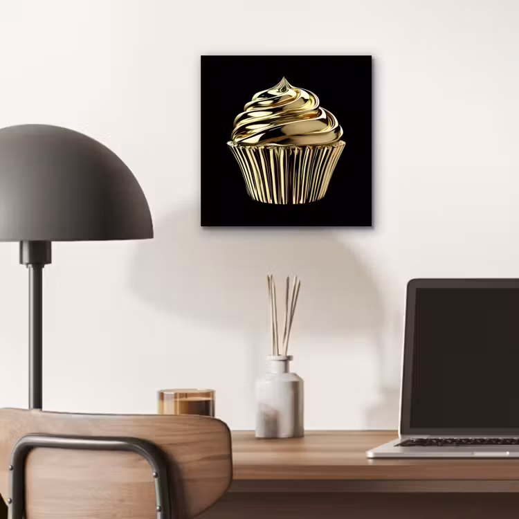 Aluminium schilderij - Cupcake - Eten - Goud - Zwart — 6