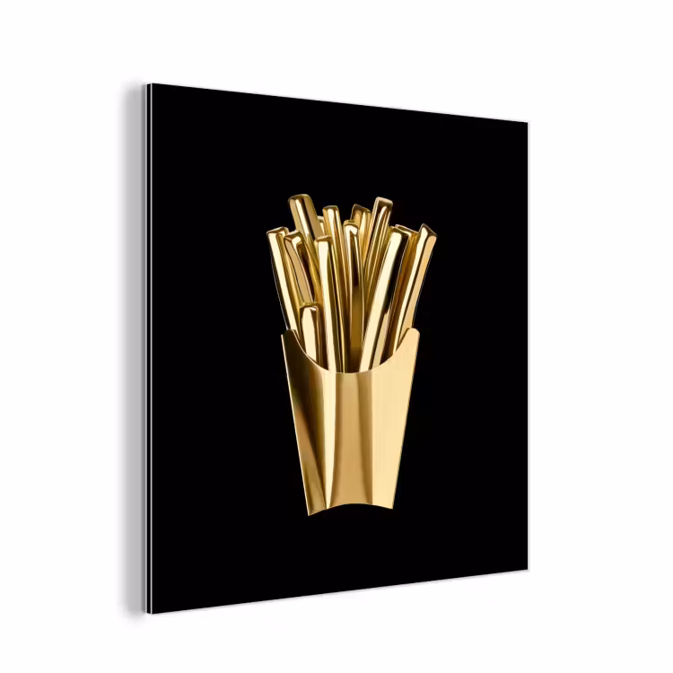 Aluminium schilderij - Friet - Goud - Chrome - Eten — 1