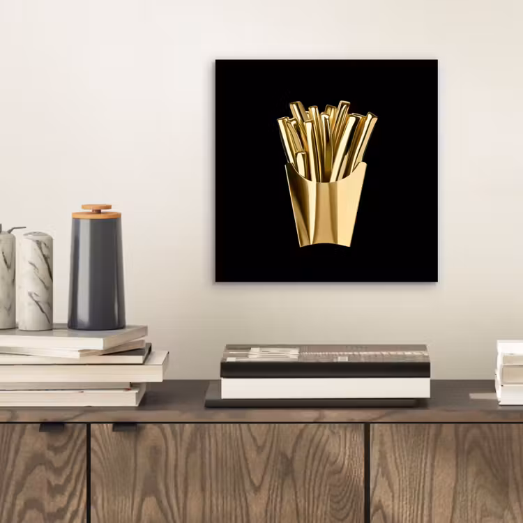 Aluminium schilderij - Friet - Goud - Chrome - Eten — 2