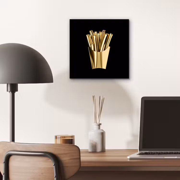 Aluminium schilderij - Friet - Goud - Chrome - Eten — 6