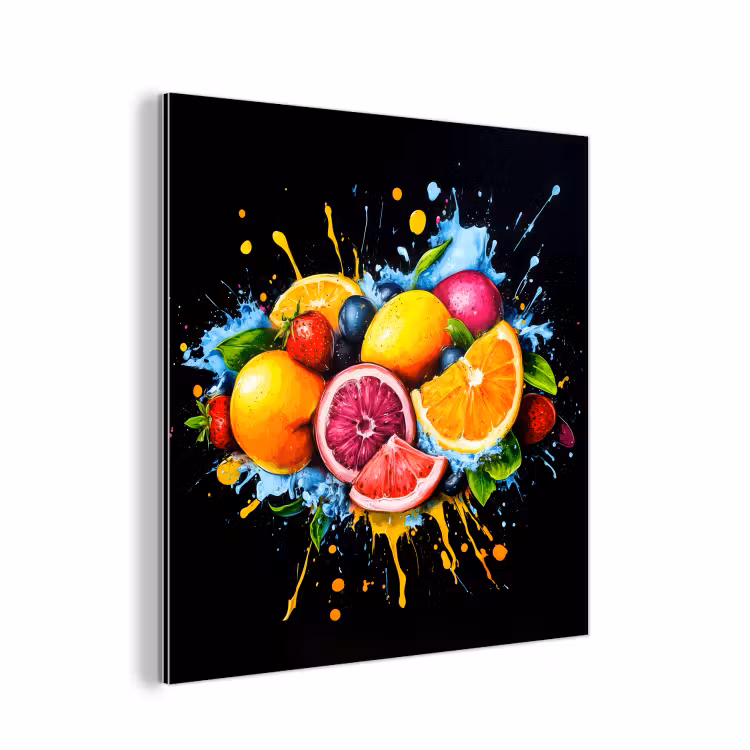 Aluminium schilderij - Fruit - Graffiti - Kleurrijk - Sinaasappel - Aardbei - Abstract — 1