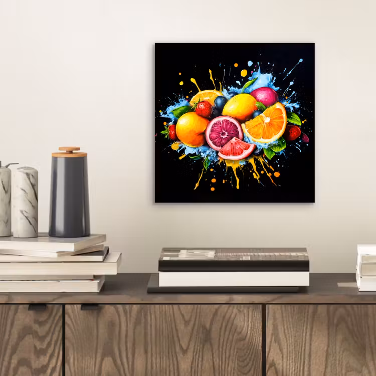 Aluminium schilderij - Fruit - Graffiti - Kleurrijk - Sinaasappel - Aardbei - Abstract — 2