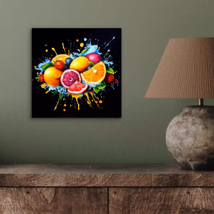 Aluminium schilderij - Fruit - Graffiti - Kleurrijk - Sinaasappel - Aardbei - Abstract — 3