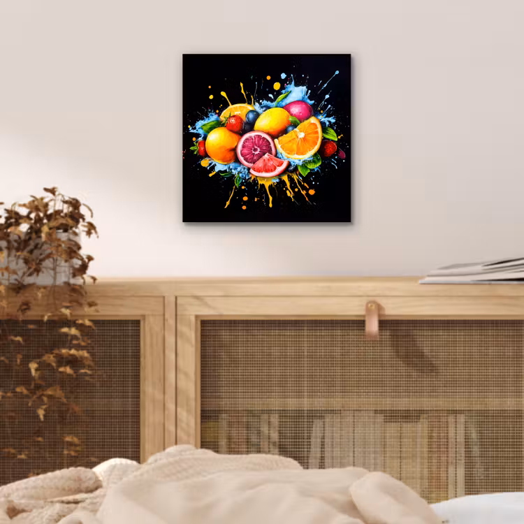 Aluminium schilderij - Fruit - Graffiti - Kleurrijk - Sinaasappel - Aardbei - Abstract — 4