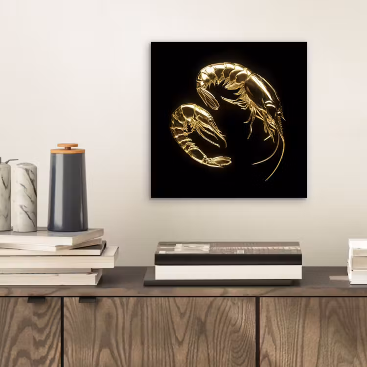 Aluminium schilderij - Garnalen - Zwart - Goud - Dieren — 2