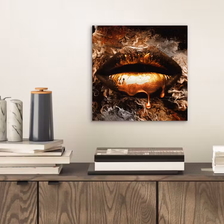 Aluminium schilderij - Goud - Lippen - Kunst — 2