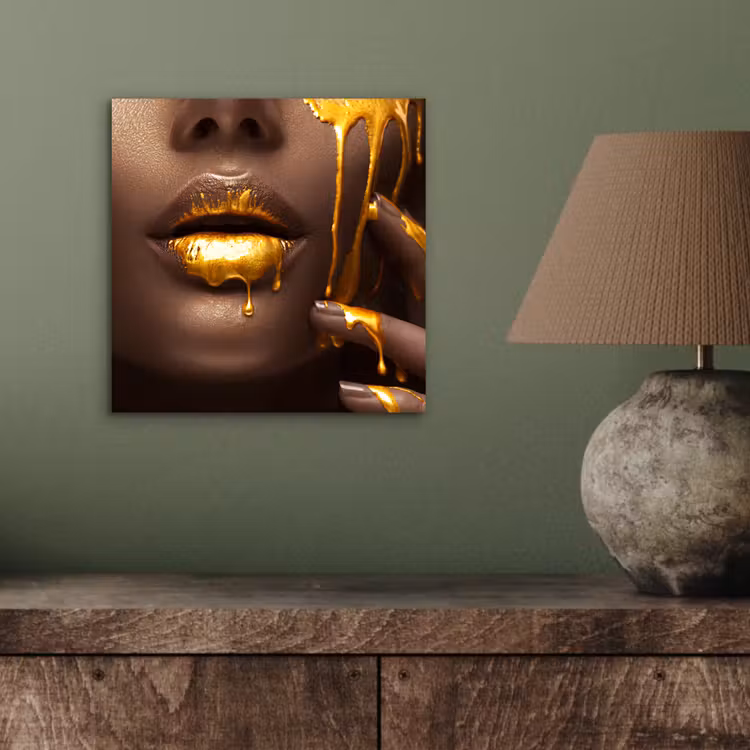 Aluminium schilderij - Goud - Vrouw - Verf - Lippen - Luxe — 3