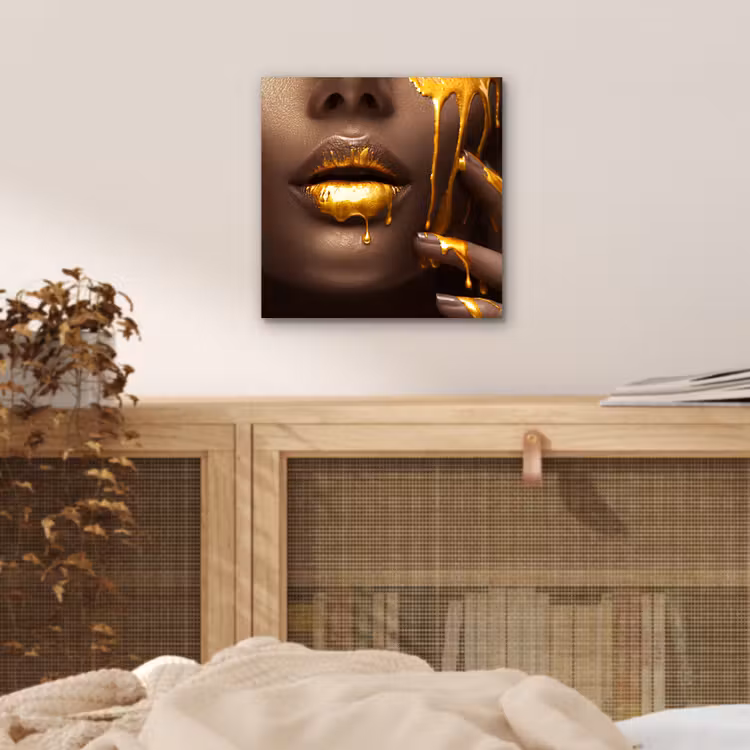 Aluminium schilderij - Goud - Vrouw - Verf - Lippen - Luxe — 4