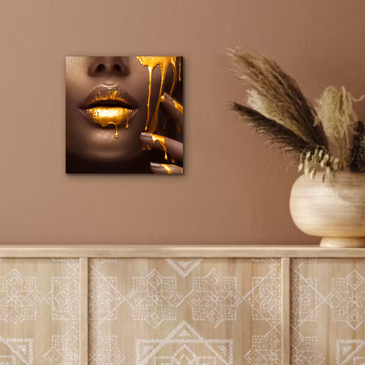 Aluminium schilderij - Goud - Vrouw - Verf - Lippen - Luxe — 5