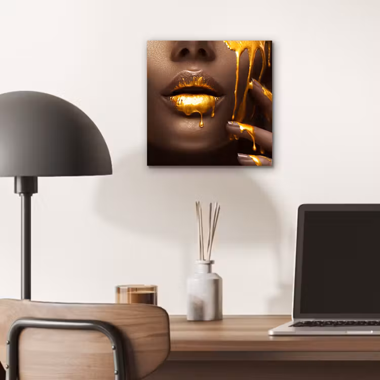 Aluminium schilderij - Goud - Vrouw - Verf - Lippen - Luxe — 6
