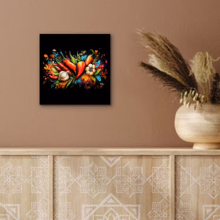Aluminium schilderij - Groente - Peper - Knoflook - Graffiti - Verf - Kleurrijk — 5