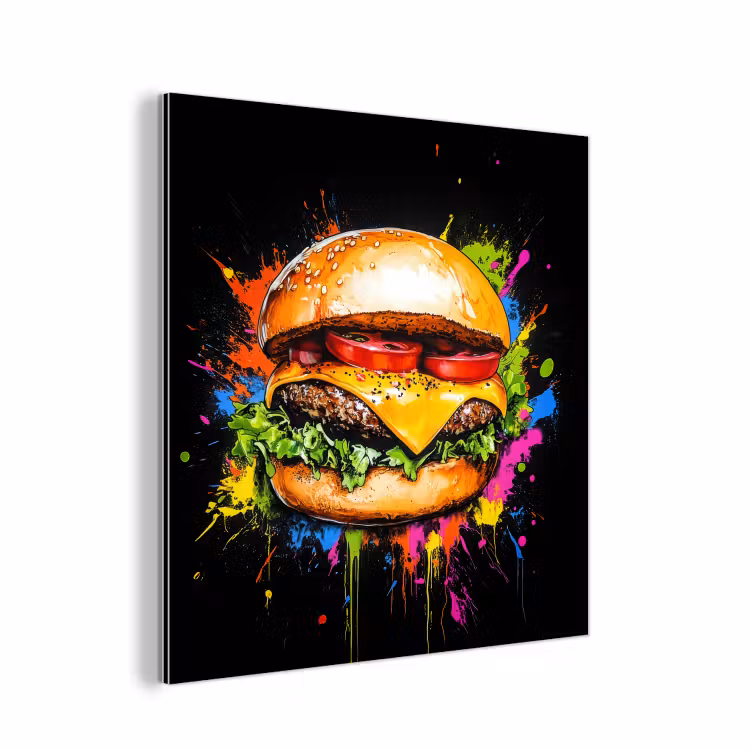 Aluminium schilderij - Hamburger - Graffiti - Verf - Kleurrijk - Eten - Abstract — 1