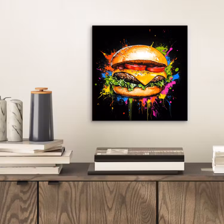 Aluminium schilderij - Hamburger - Graffiti - Verf - Kleurrijk - Eten - Abstract — 2