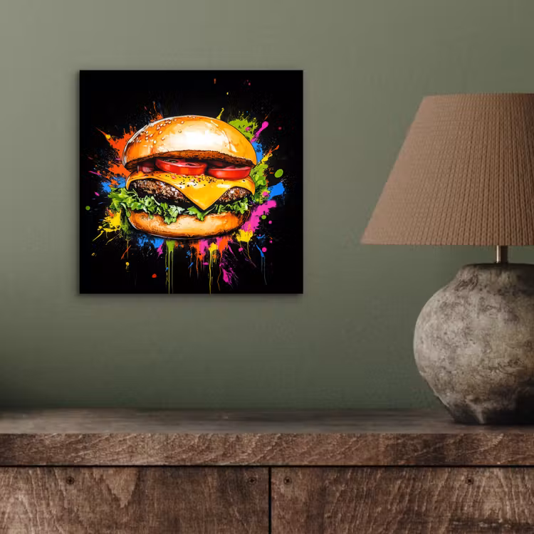 Aluminium schilderij - Hamburger - Graffiti - Verf - Kleurrijk - Eten - Abstract — 3