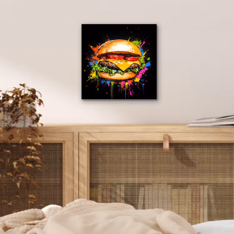 Aluminium schilderij - Hamburger - Graffiti - Verf - Kleurrijk - Eten - Abstract — 4