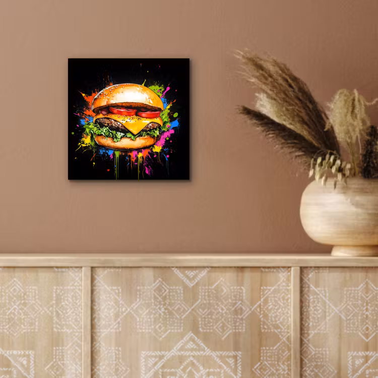 Aluminium schilderij - Hamburger - Graffiti - Verf - Kleurrijk - Eten - Abstract — 5