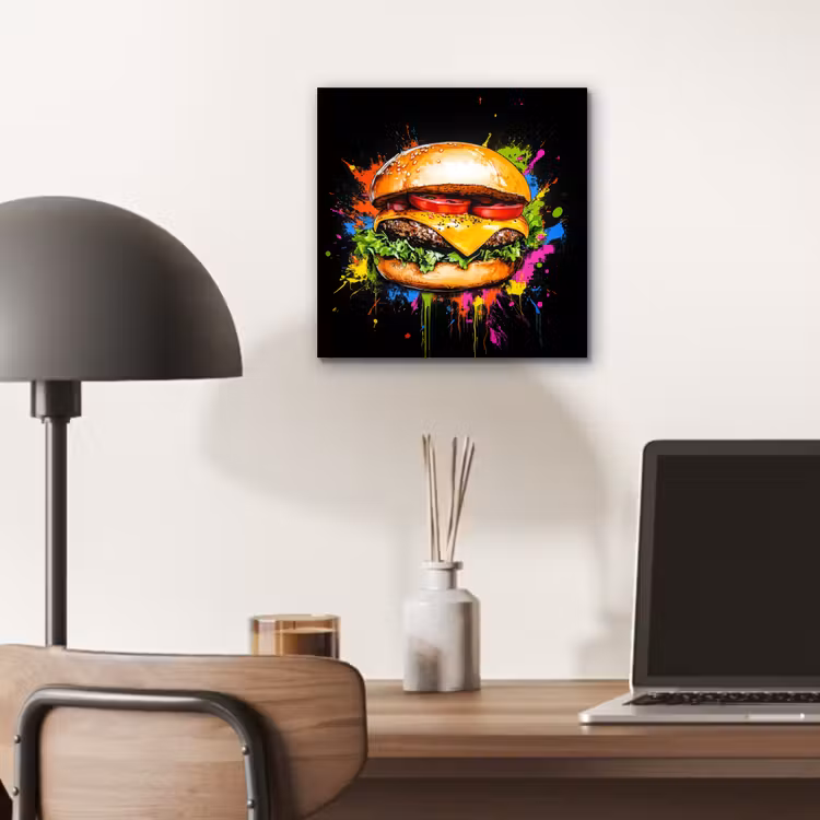 Aluminium schilderij - Hamburger - Graffiti - Verf - Kleurrijk - Eten - Abstract — 6