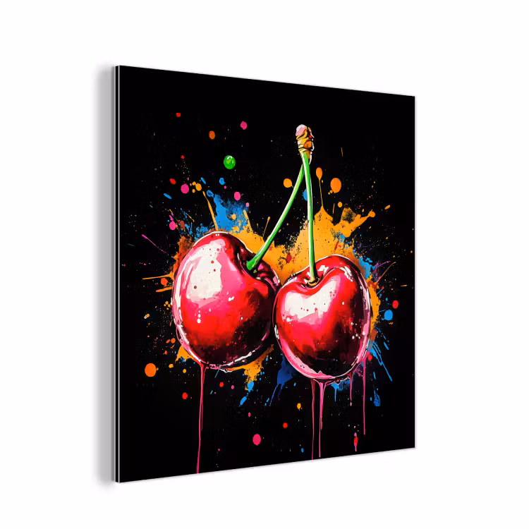Aluminium schilderij - Kersen - Fruit - Graffiti - Verf - Abstract - Modern - Kleurrijk — 1