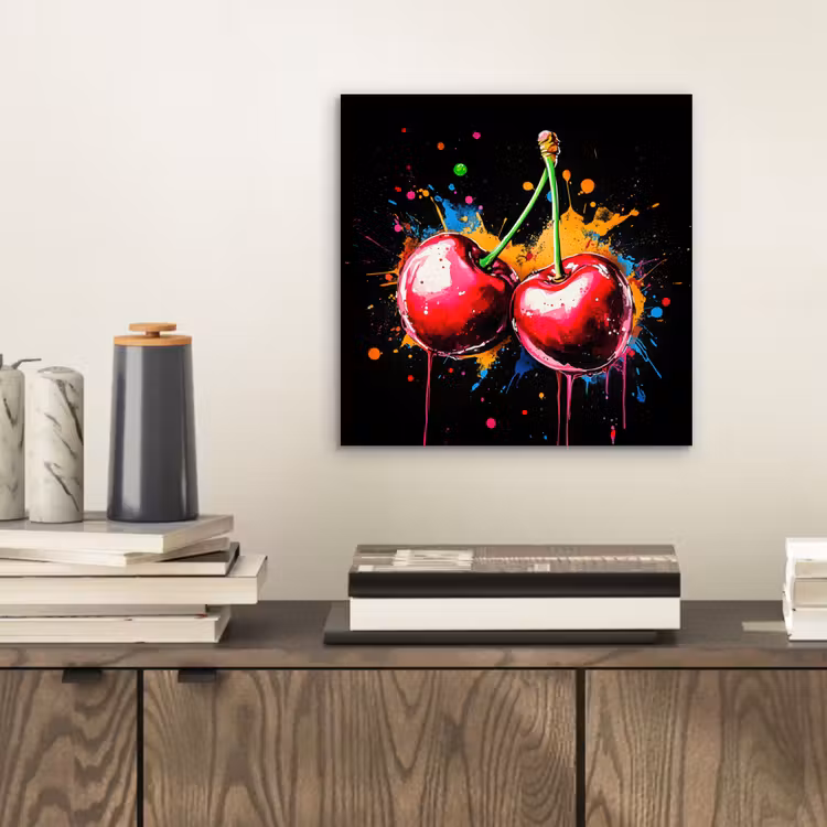 Aluminium schilderij - Kersen - Fruit - Graffiti - Verf - Abstract - Modern - Kleurrijk — 2