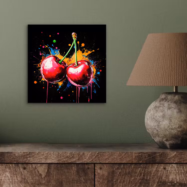 Aluminium schilderij - Kersen - Fruit - Graffiti - Verf - Abstract - Modern - Kleurrijk — 3