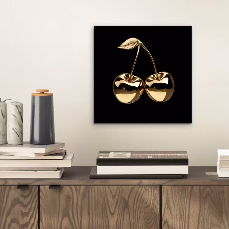 Aluminium schilderij - Kersen - Zwart - Goud - Chrome — 2