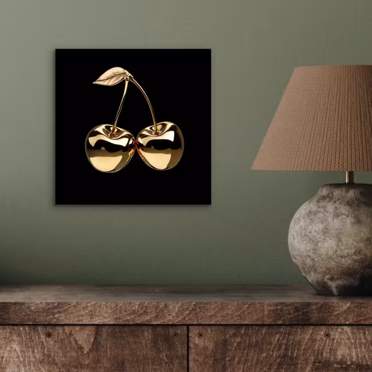 Aluminium schilderij - Kersen - Zwart - Goud - Chrome — 3