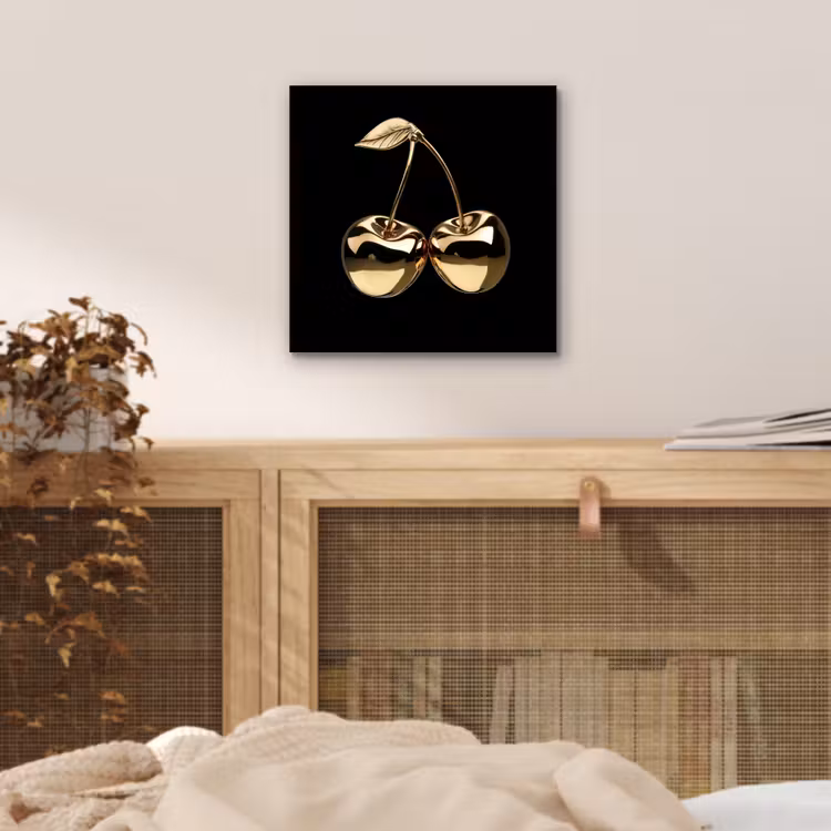 Aluminium schilderij - Kersen - Zwart - Goud - Chrome — 4