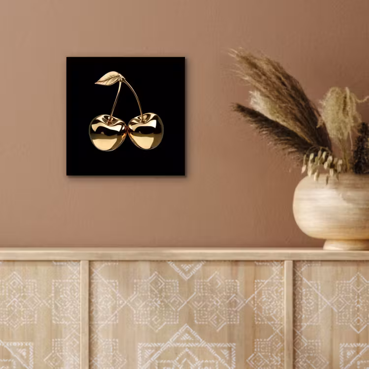 Aluminium schilderij - Kersen - Zwart - Goud - Chrome — 5