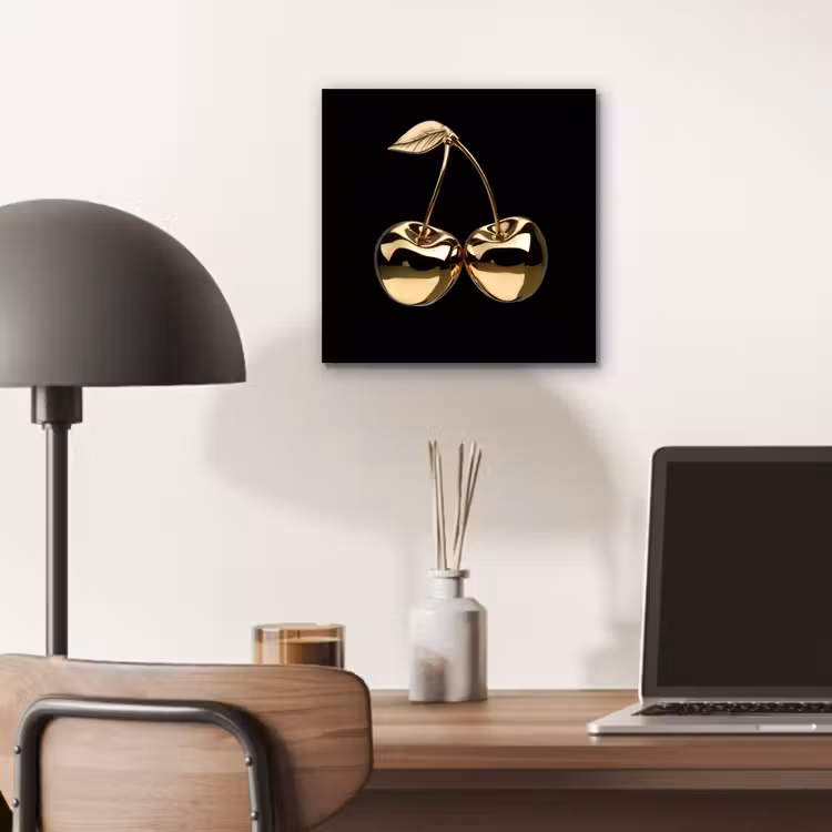 Aluminium schilderij - Kersen - Zwart - Goud - Chrome — 6